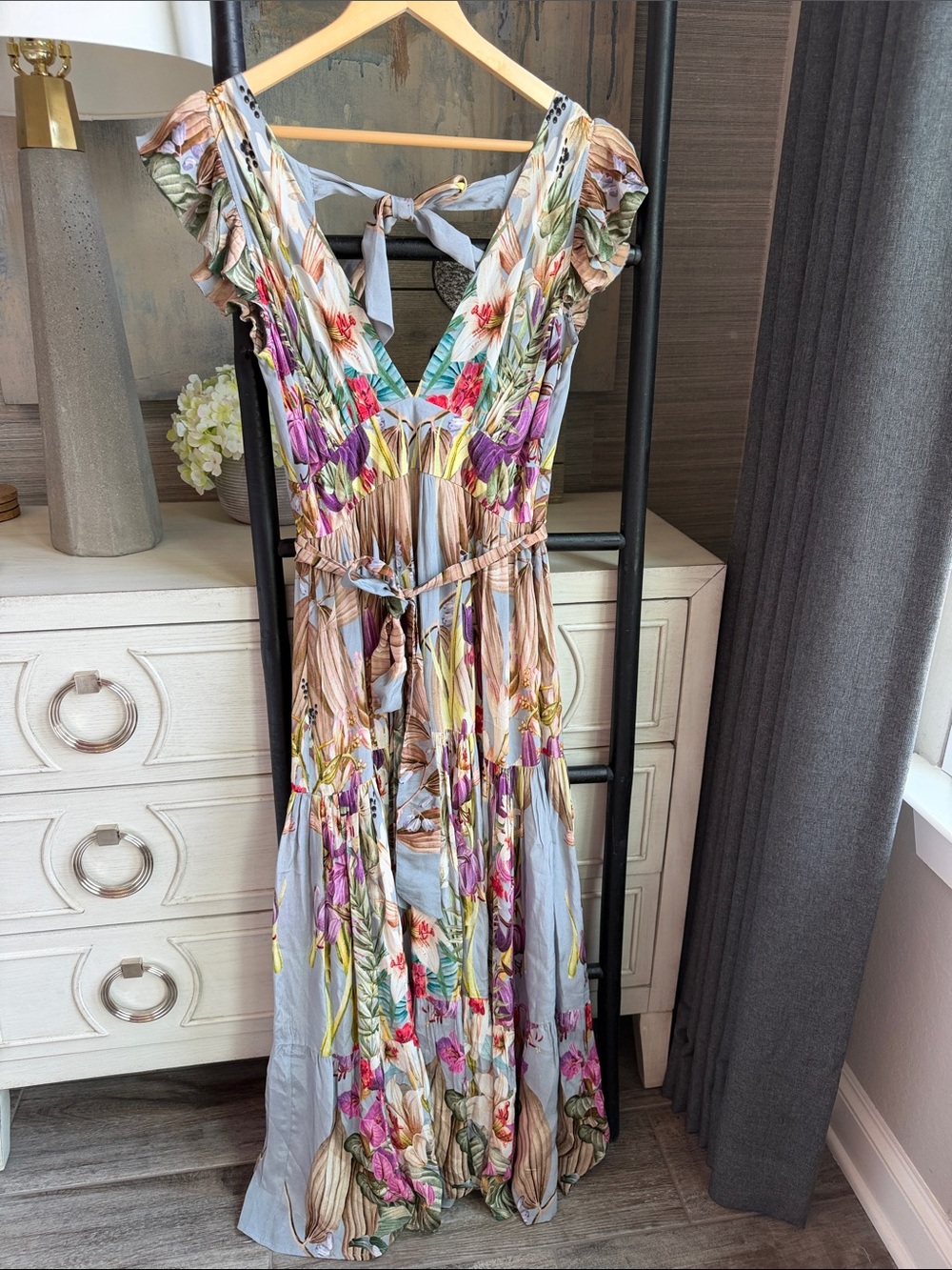Floral Tie-Back Maxi Dress in Multicolor